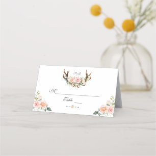 Carte De Placement Charme Rose Blush Floral Antlers Numéro de tableau