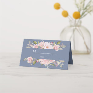 Carte De Placement Charme rose Floral Dusty Blue Mariage