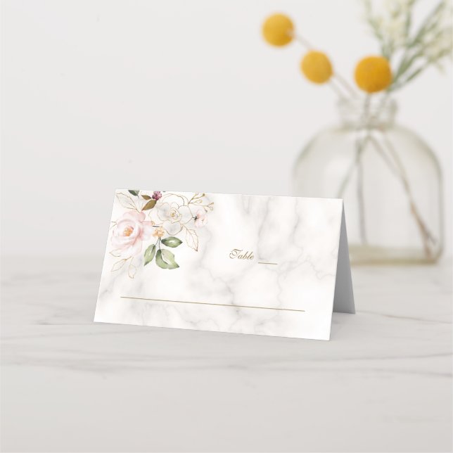 Carte De Placement Charming Blush Gold Flowers Marble Numéro de table (Dos)