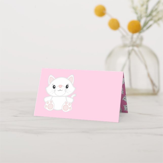 Carte De Placement Chat Baby shower Kitty Rose (Devant)