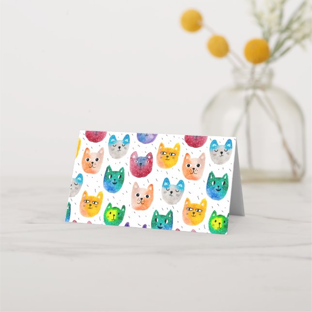 Carte De Placement Chats et amis à l'aquarelle (Devant)