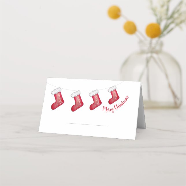 Carte De Placement Chaussures personnalisées de Noël blanc et rouge (Devant)