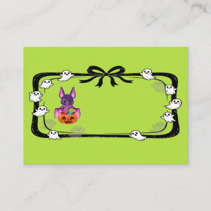 Carte De Placement Chauve-souris d'Halloween avec bonbons verts