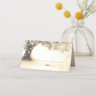 Carte De Placement Chêne rustique et Mariage de coeur sculpté