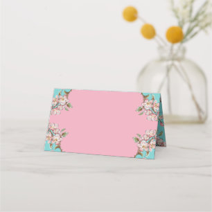 Carte De Placement Cherry Blossom Turquoise Baby shower Vintage rétro