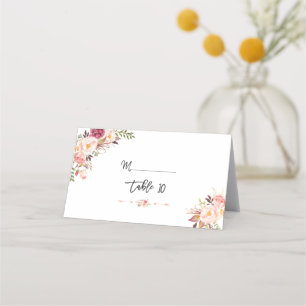 Carte De Placement Chic Bourgogne Rouge Marsala Floral Numéro de tabl