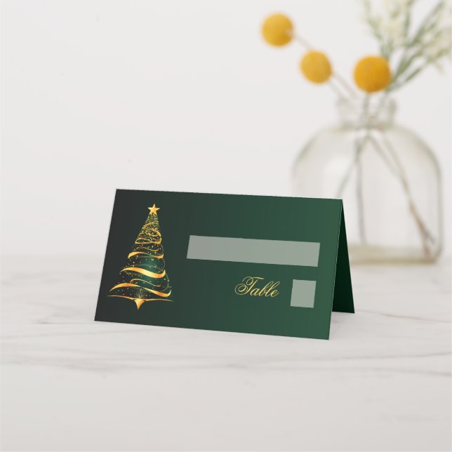 Carte De Placement Chic élégant Mariage d'arbre de Noël doré (Devant)
