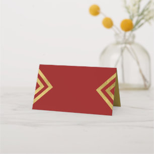 Carte De Placement Chic Elegant Rouge et Faux Gold Géométrique