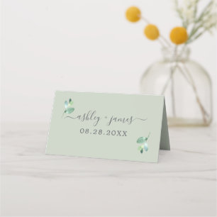 Carte De Placement Chic Foliage Pastel Vert Mariage personnalisé