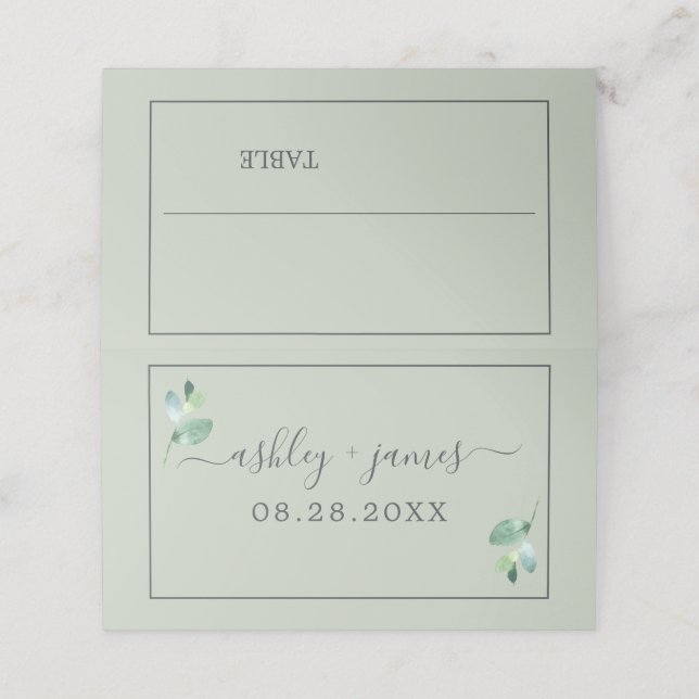 Carte De Placement Chic Foliage Pastel Vert Mariage personnalisé (Extérieur déplié)