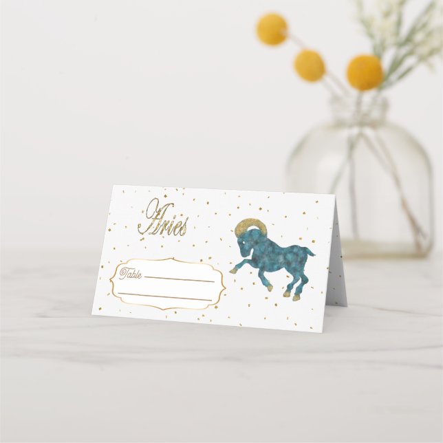 Carte De Placement Chic Gold Aries Zodiac Anniversaire (Devant)