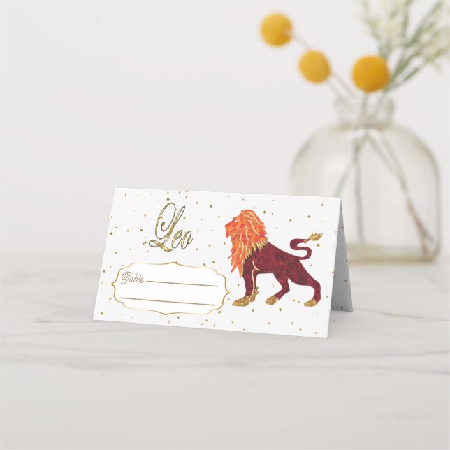 Carte De Placement Chic Gold Leo Zodiac Anniversaire (Devant)