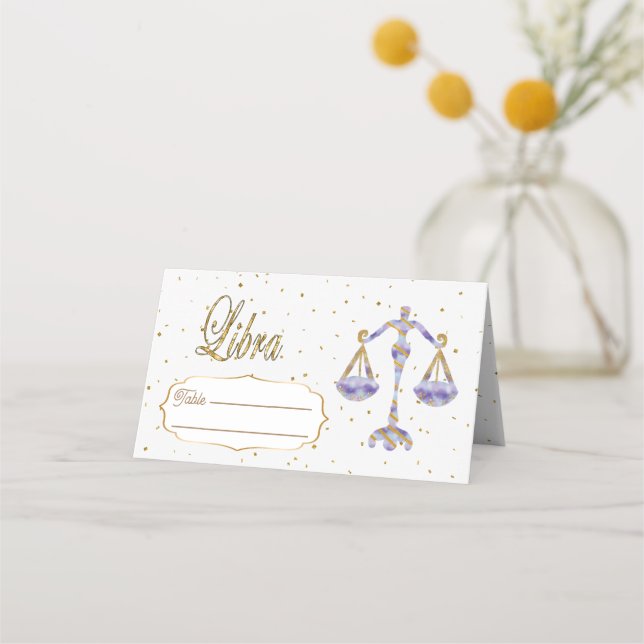 Carte De Placement Chic Gold Libra Zodiac Anniversaire (Devant)