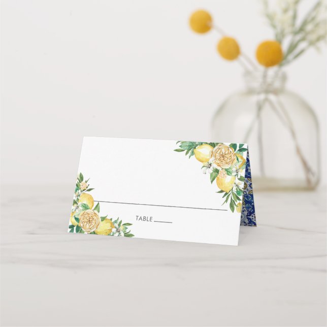Carte De Placement Chic Lemon Verdure Floral Mariage méditerranéen (Devant)