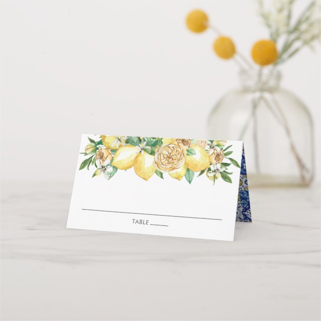Carte De Placement Chic Lemon Verdure Floral Mariage méditerranéen (Devant)
