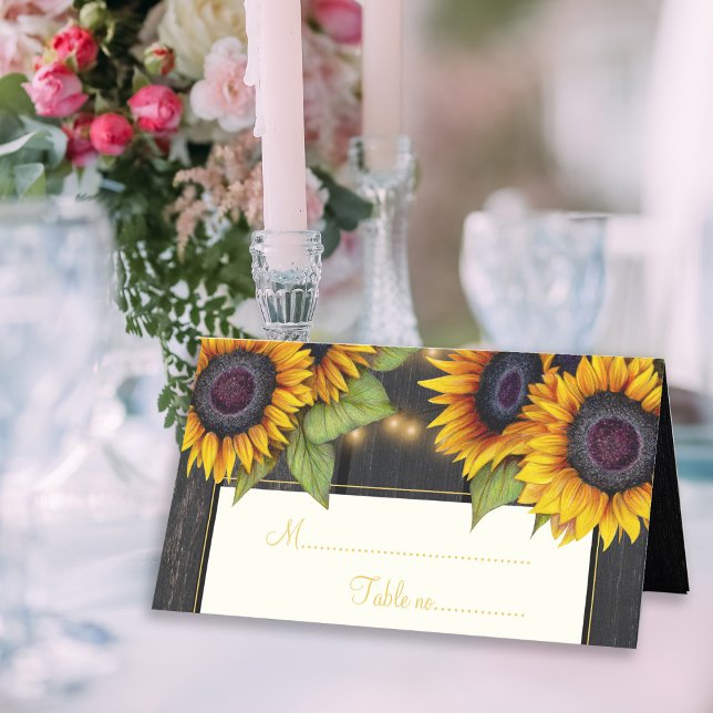 Carte De Placement Chic mariage table rustique tournesol bois chic (Créateur téléchargé)