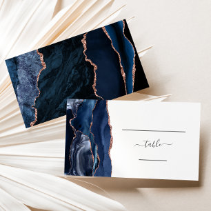 Carte De Placement Chic Navy Blue Rose Gold Agate Mariage Escort