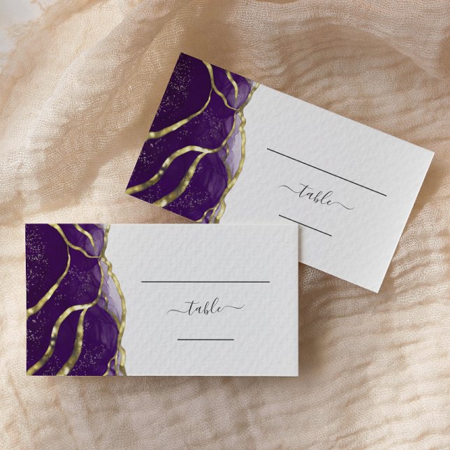 Carte De Placement Chic Purple Gold Ink Wedding Escort (Créateur téléchargé)