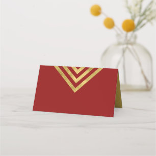 Carte De Placement Chic rouge et Faux or géométrique