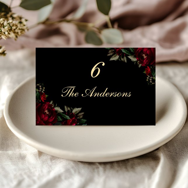 Carte De Placement Chic rouge foncé vert gothique moody mariage (Créateur téléchargé)