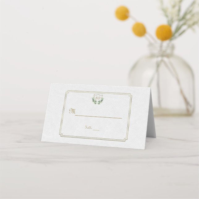 Carte De Placement Chic Royal Gold Crest Lush Greenery Numéro de tabl (Devant)