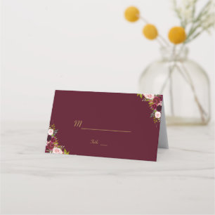 Carte De Placement Chic Rustique Marsala Floral Bourgogne Numéro de t