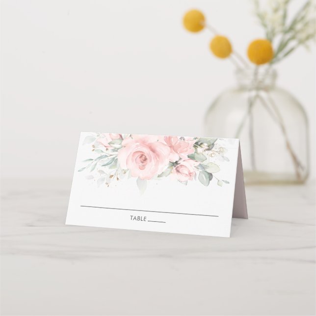 Carte De Placement Chic Soft Blush Rose Floral Mariage Nom d'hôte (Devant)