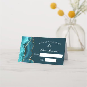 Carte De Placement Chic Turquoise Gold Agate Bat mitzvah Party