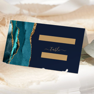 Carte De Placement Chic Turquoise Gold Agate Marine Mariage bleu