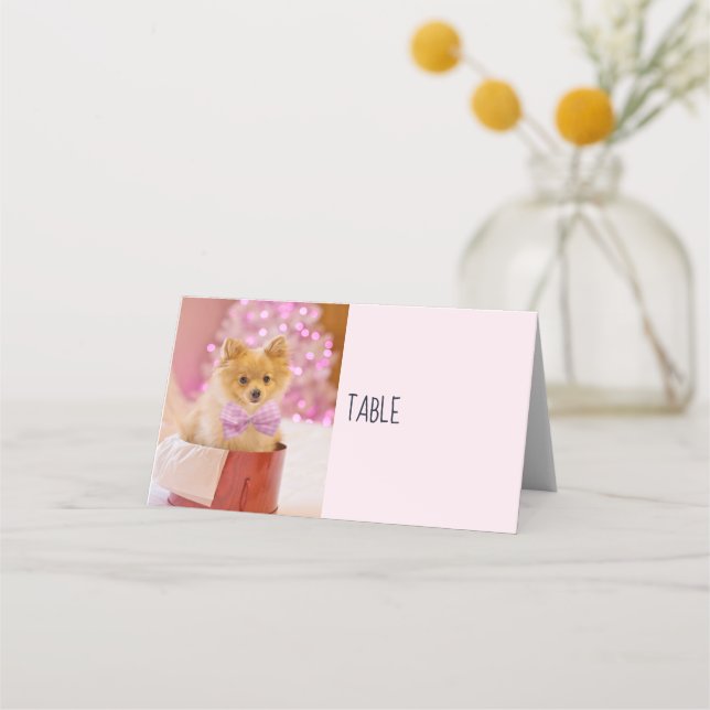 Carte De Placement Chien mignon avec cou rose Photographie de Noël (Devant)
