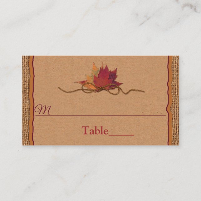 Carte De Placement Chute d'amour, Feuilles d'automne, Mariage Burlap (Devant)