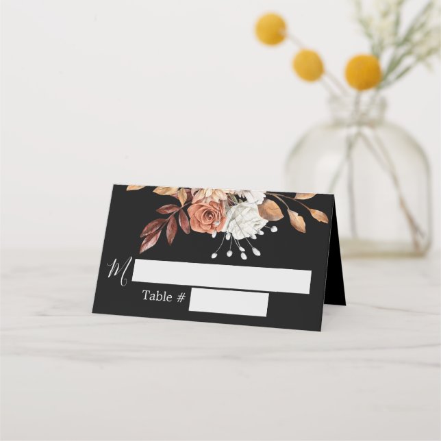 Carte De Placement Chute Floral Bouquet Mariage noir Carte Place (Devant)