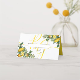 Carte De Placement Citron jaune rustique et feuillage Mariage de verd