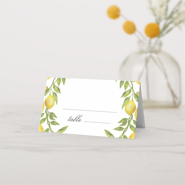 Carte De Placement Citrons et fleurs vertes Mariage (Devant)