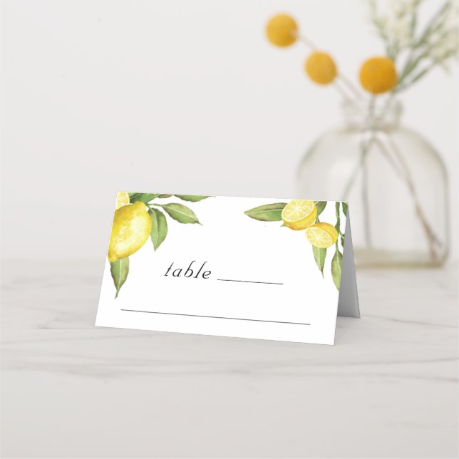 Carte De Placement Citrons et fleurs vertes Mariage (Devant)