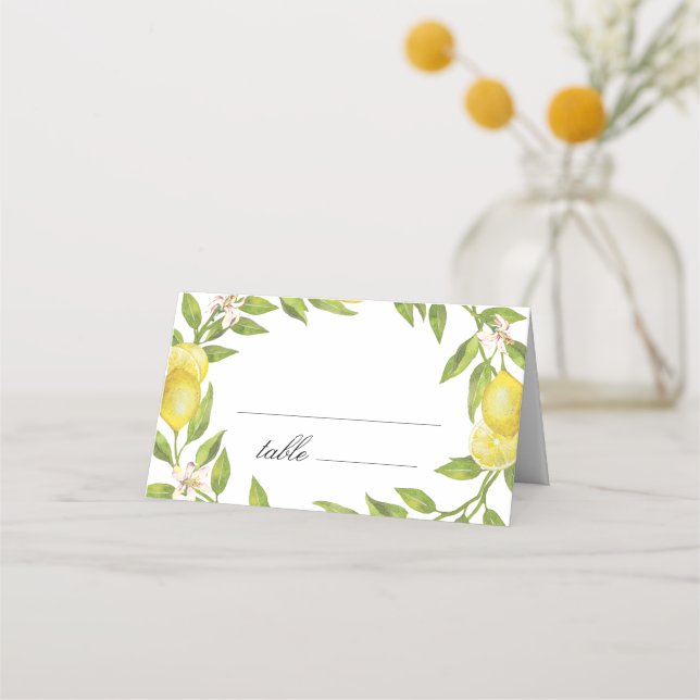 Carte De Placement Citrons et fleurs vertes Mariage (Devant)