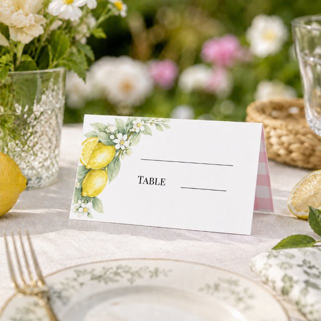 Carte De Placement Citrons gingham rose (Créateur téléchargé)