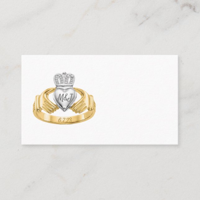Carte De Placement Claddagh Ring Mariage Place Card Initiales et Date (Devant)