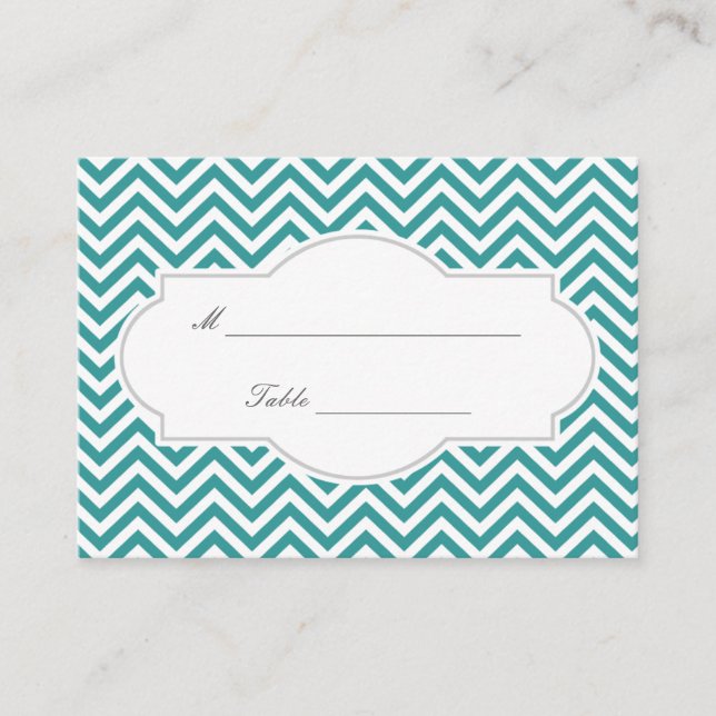 Carte De Placement Classé Turquoise Chevron Stripes Mariage Place Car (Devant)
