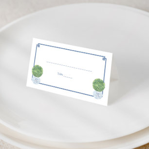 Carte De Placement Classic Boxwood Topiary Blue Greek Key Événement M