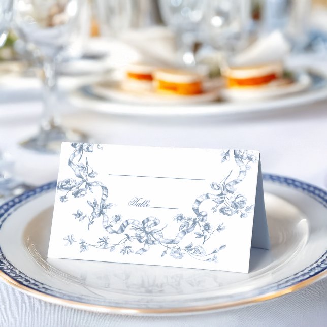 Carte De Placement  Classic French Blue Flowers & Ribbons Wedding (Créateur téléchargé)