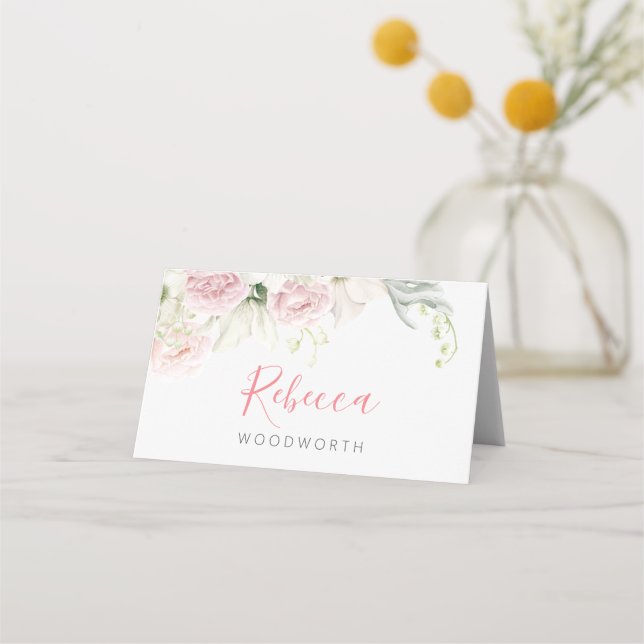 Carte De Placement Classic rose et blanc Floral carte, mariage (Devant)