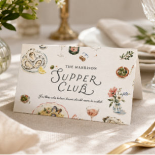 Carte De Placement Club de Souper Côtiers Fantaisiste Aquarelle