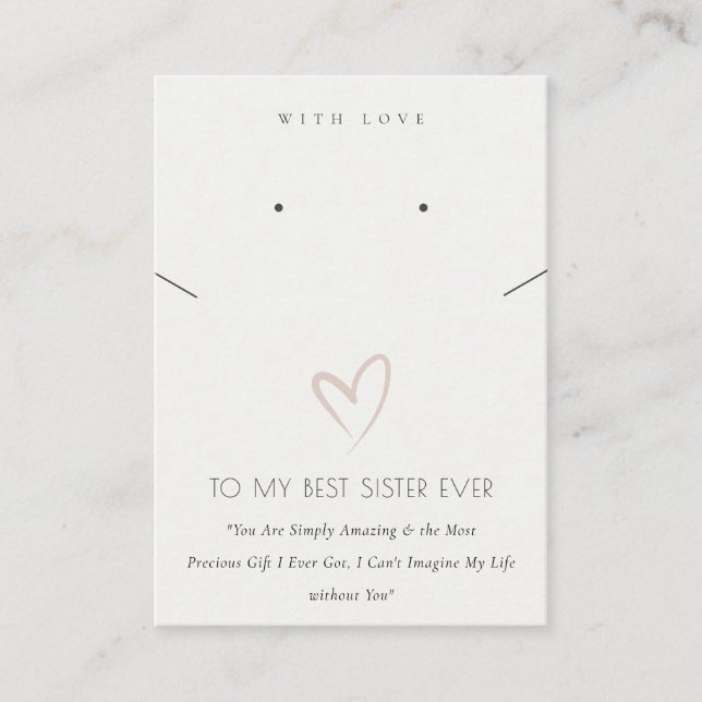 CARTE DE PLACEMENT COEUR BLANC MEILLEUR SOEUR CADEAU NIVEAU DE COUCHE (Devant)