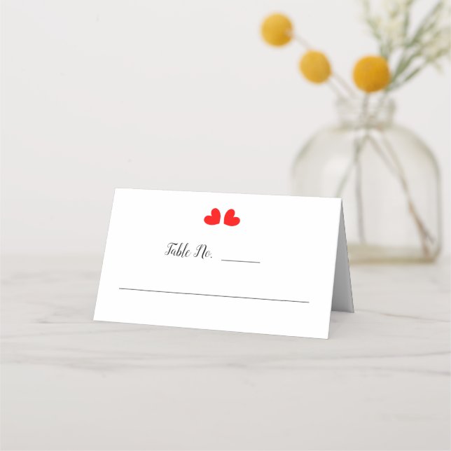 Carte De Placement Coeurs d'amour rouge sur Mariage blanc (Devant)