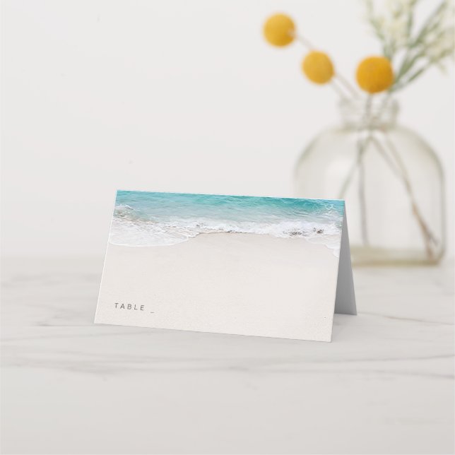 Carte De Placement Coeurs dans le sable destination mariage plage (Devant)