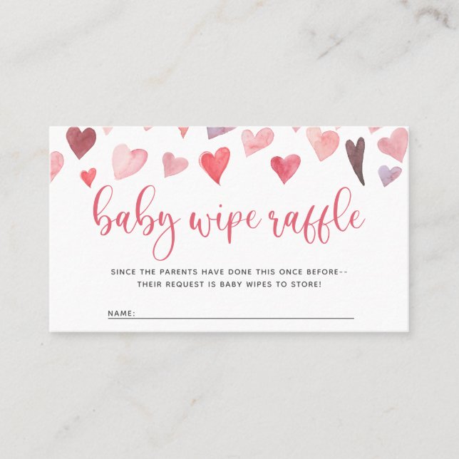 Carte De Placement Coeurs rose et rouge Valentines Baby Wipe Raffle (Devant)