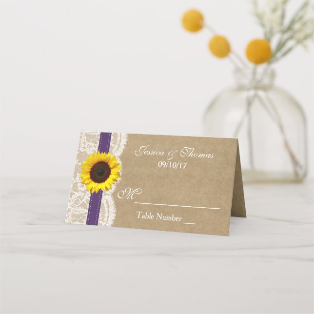 Carte De Placement Collection Kraft, dentelle et tournesol - violet (Devant)