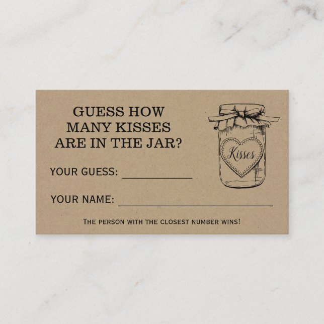 Carte De Placement Combien de baisers Fête des mariées Rustic Game Ca (Devant)
