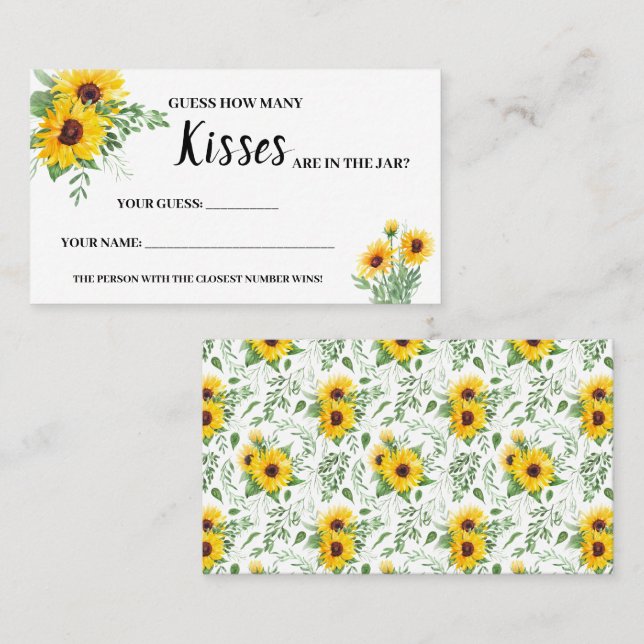 Carte De Placement Combien de baisers Sunflowers Fête des mariées Car (Devant / Derrière)